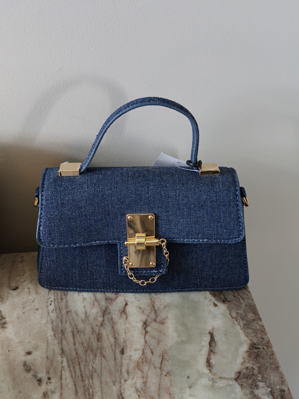 Aldo Denim Satchel with Gold Hardware